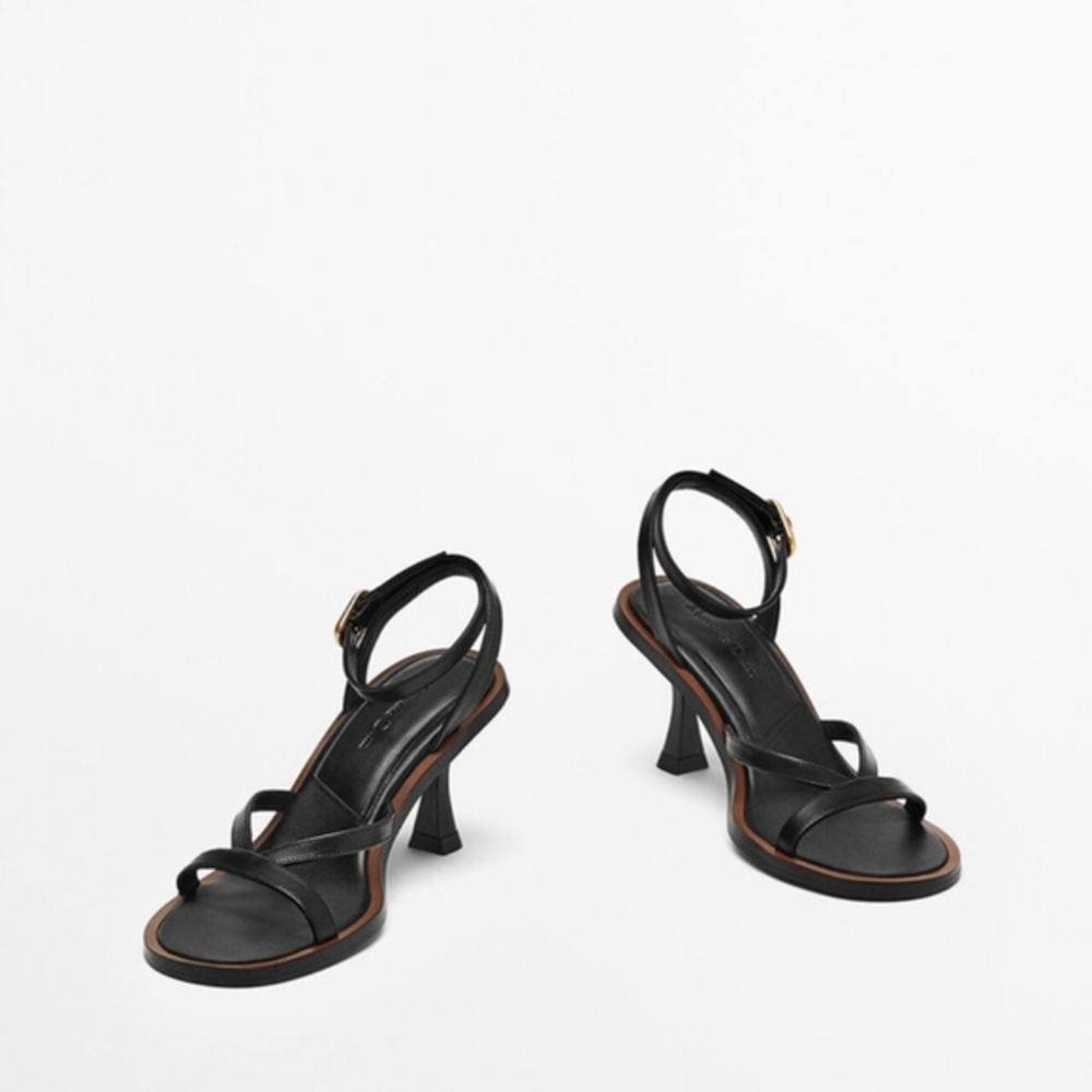 Massimo Dutti Leather Heel Sandals With Welt Detail in 6